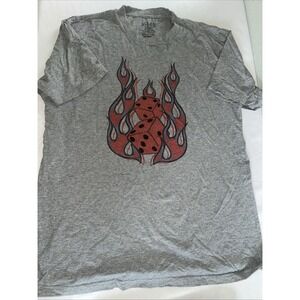 Von Dutch Flaming Dice Graphic Faded Grey Vintage T-Shirt Embroidered 3d Men's M